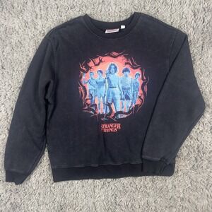 Netflix Stranger Things Unisex Black Distressed Sweatshirt Crew Neck Size XL
